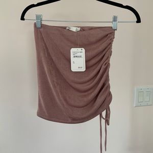 NWT Dusty Rose Metallic Shimmer Mini Skirt w Shirred Side
